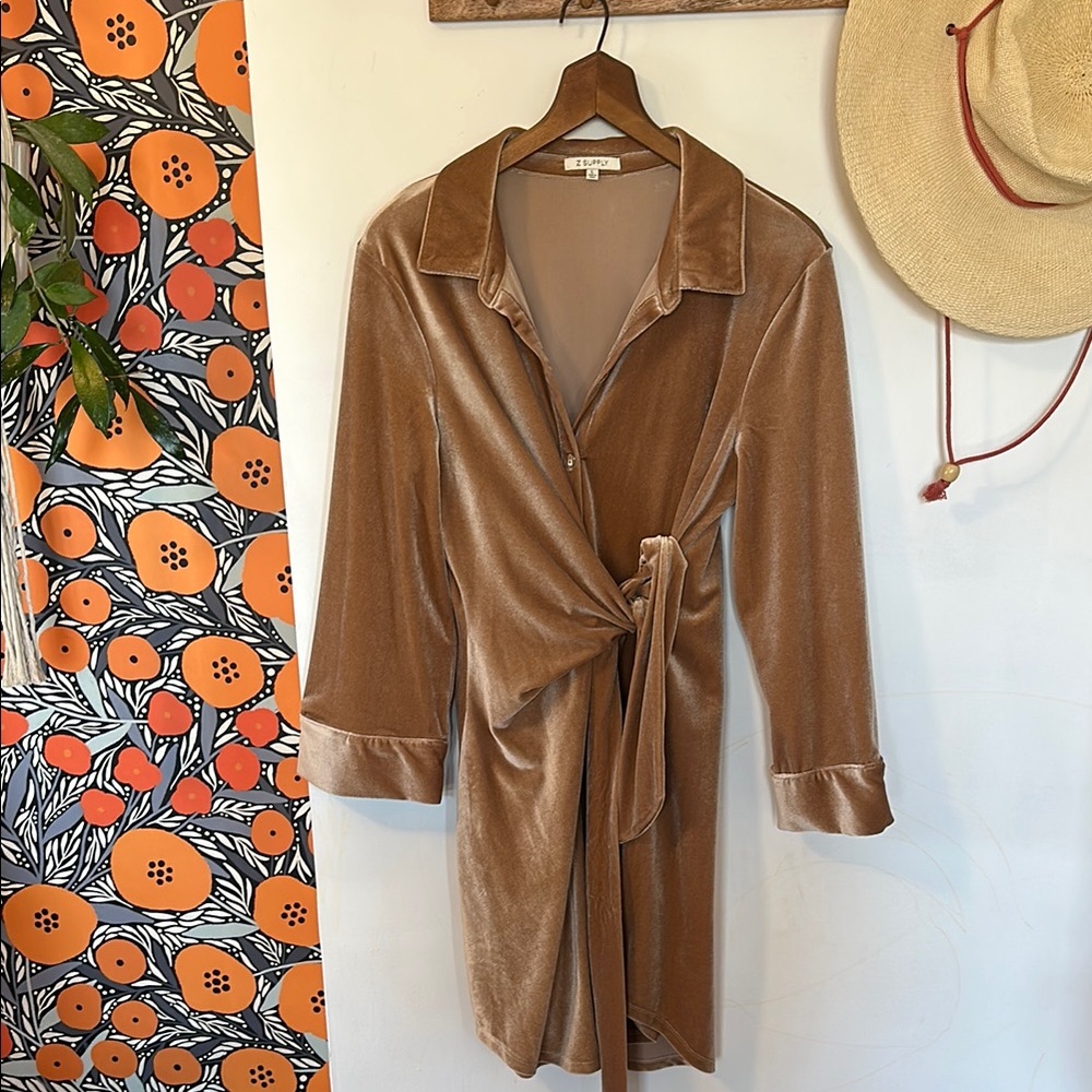 Z Supply Tan Velvet Wrap Dress